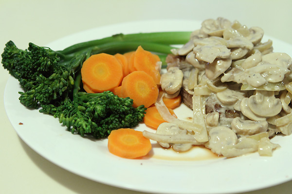 Steak with creamy mushroom sauce