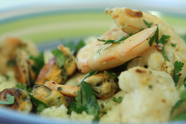 Seafood marinara and couscous